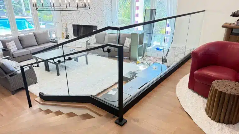 Black channel system glass railing