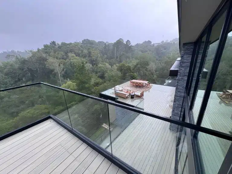 Black channel system glass railing