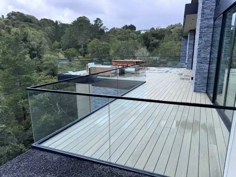 Black channel system glass railing