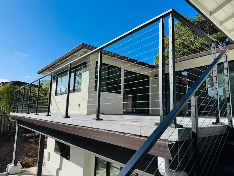 Elegant deck cable railing installation by Usairs, offering a secure and aesthetic solution for homes in San Francisco, Oakland, and San Jose.